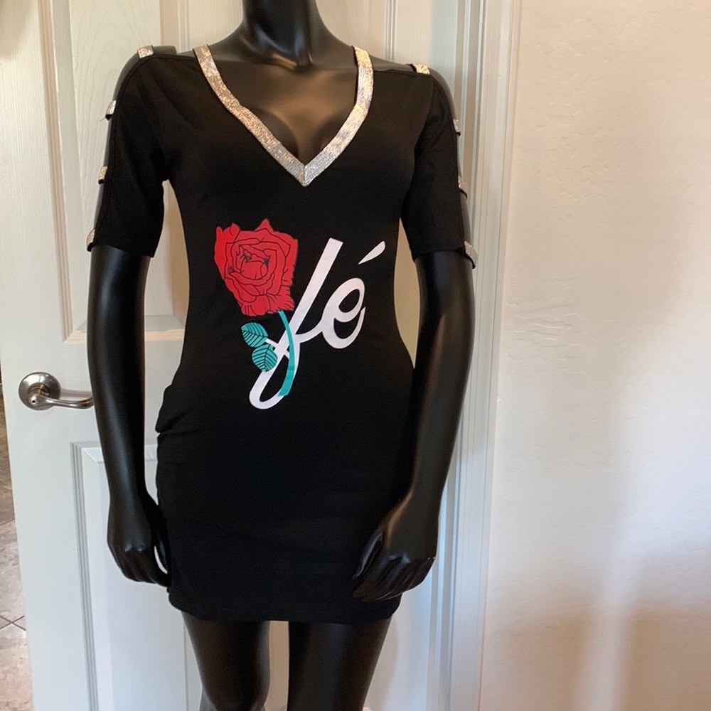 Lapa rose and metallic black dress size small stretch